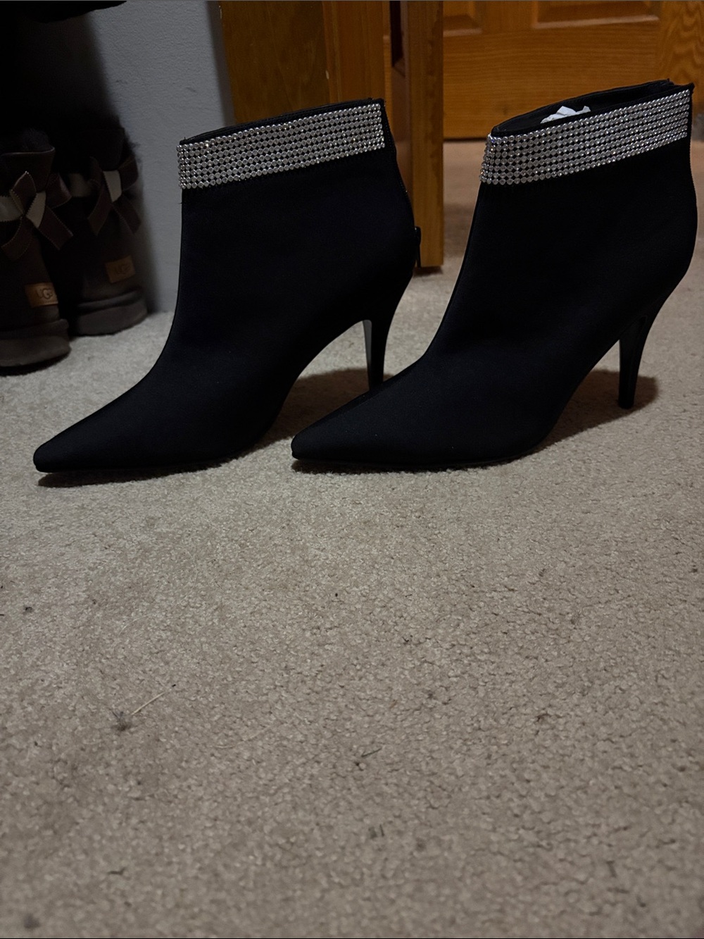 Caparros Black Pointed Toe Rhinestone Ankle Boots